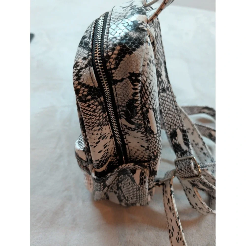 Steve Madden Mini Backpack Snakeskin Print Faux Leather Black White Animal Print